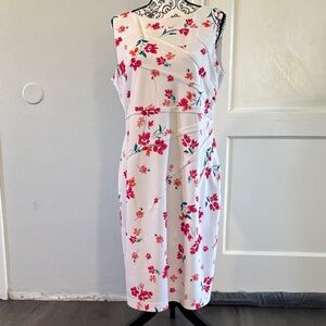 Calvin Klein White Midi Dress with Pink & Green Floral Print